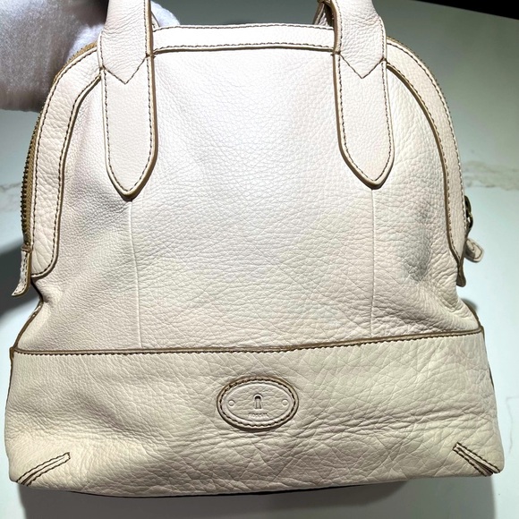 FOSSIL Bag & FREE Wallet, Tate Dome Shoulder Satchel, Cream and Green Wallet - Picture 11 of 17